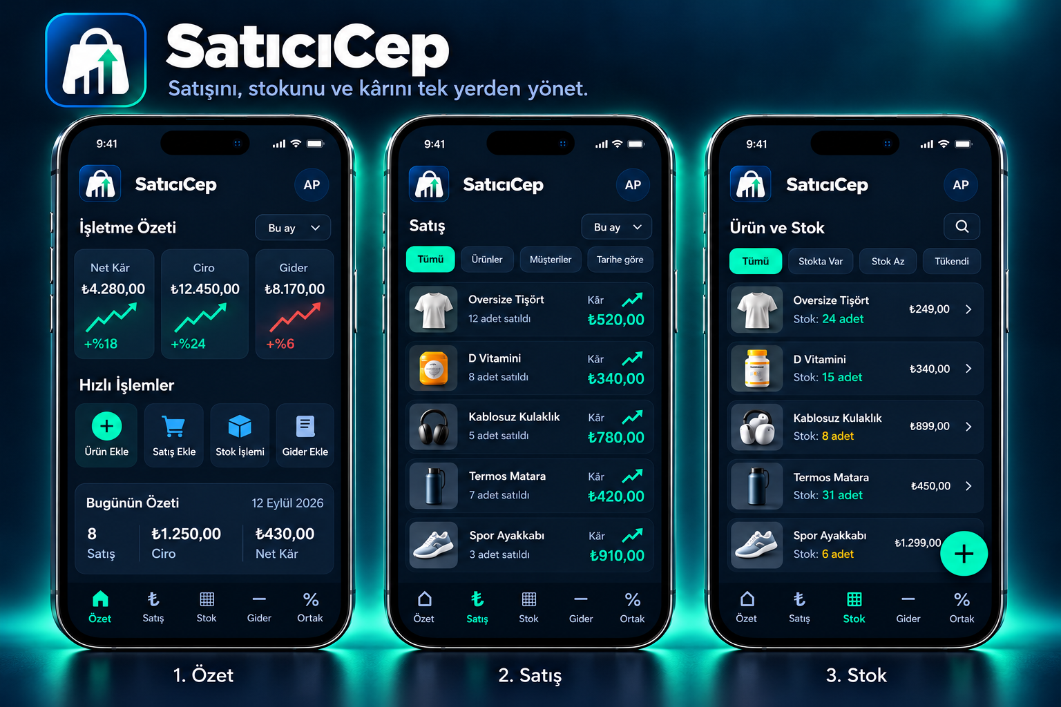 SatıcıCep uygulamasının satış ekranını gösteren telefon görseli
